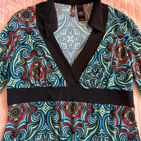 Vtg 70s Bisou Bisou Psychedelic Geometric Empire Waist Bell Sleeve Top Size L - Picture 6 of 15